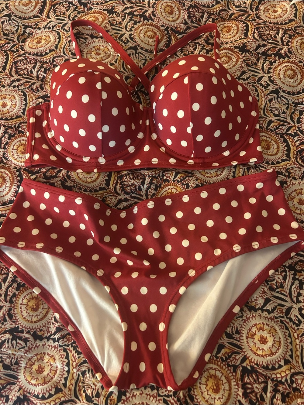 Wine & Cream Polka Dot Two-Piece Bikini
New without tags.